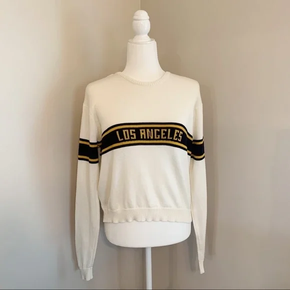 SOLD! Brandy Melville Women’s One Size White Los Angeles Knit Collegiate Sweater - Picture 1 of 8